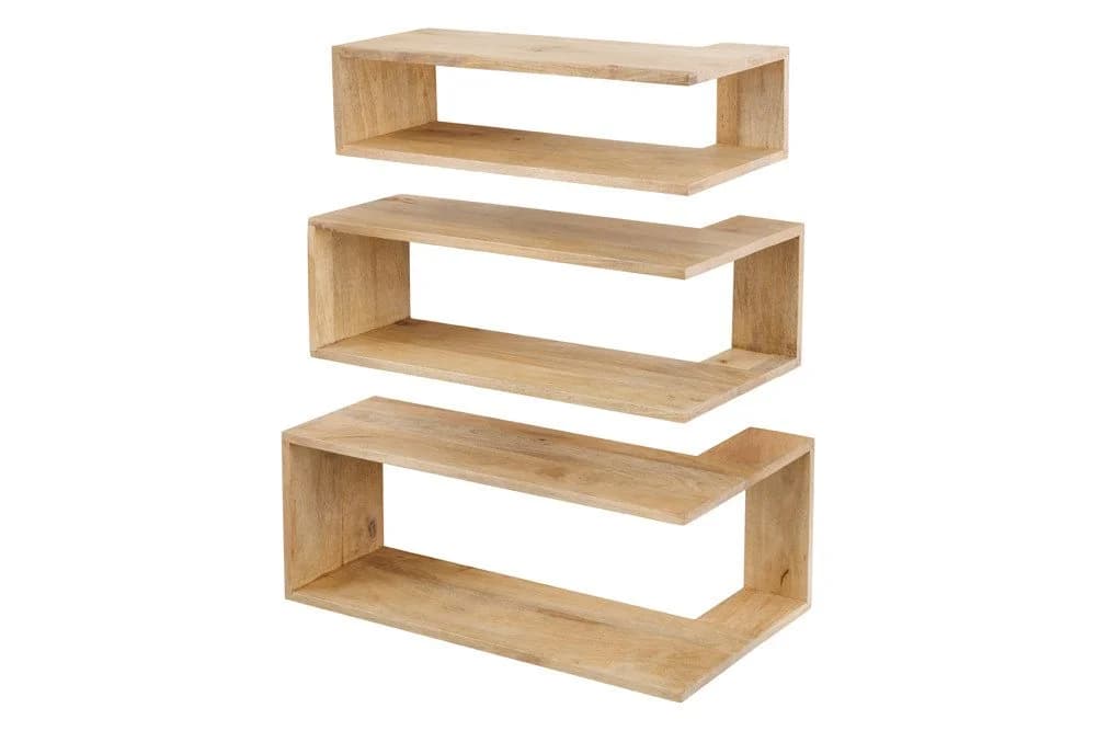 riess-ambiente Wandregal SURREAL 3er Set Natur Mango-Massivholz