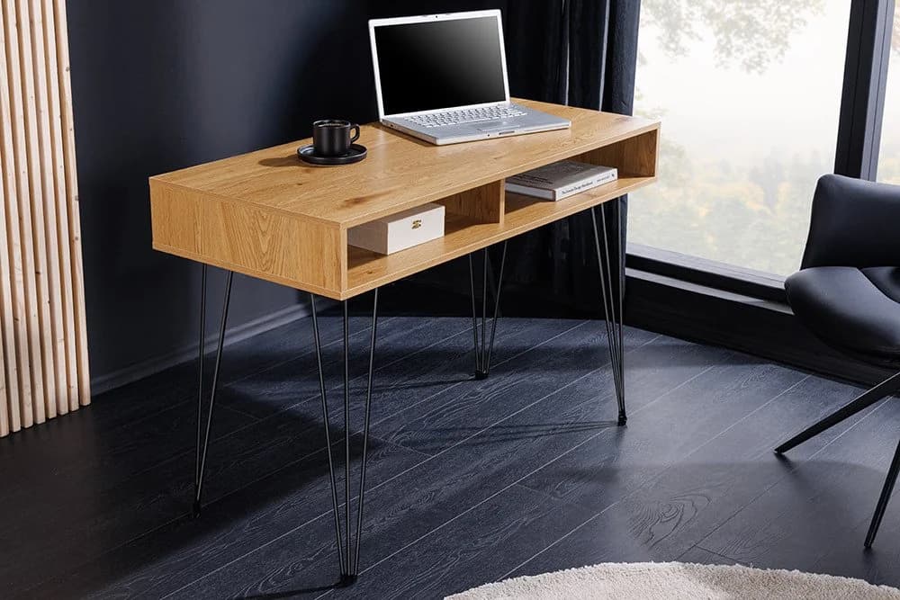 riess-ambiente Schreibtisch STUDIO 110cm natur-Eiche, Stauraum, Hairpin, homeoffice, platzsparend - Bild 2