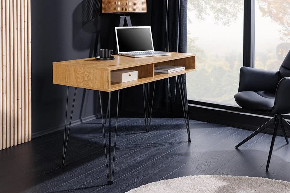 riess-ambiente Schreibtisch STUDIO 110cm natur-Eiche, Stauraum, Hairpin, homeoffice, platzsparend - Bild 3