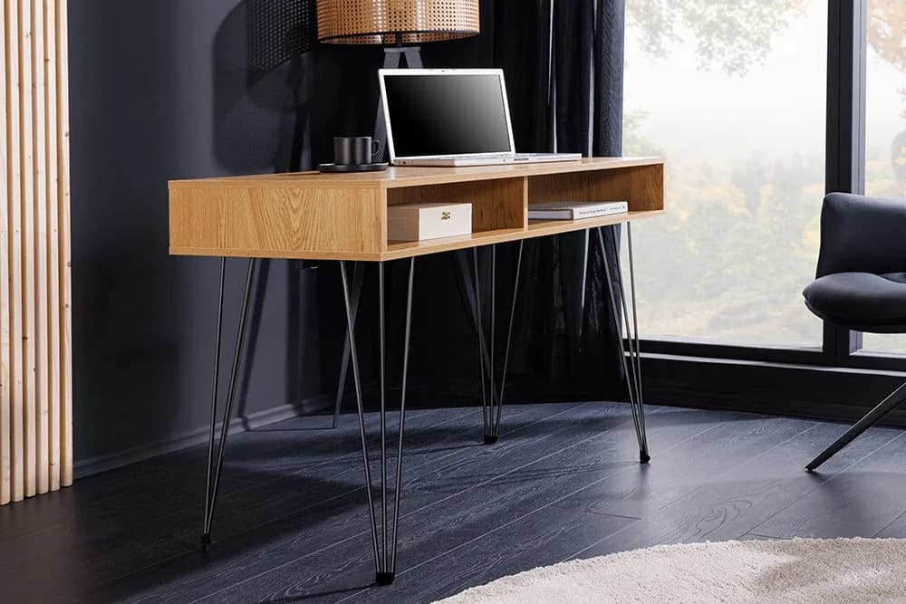 riess-ambiente Schreibtisch STUDIO 110cm natur-Eiche, Stauraum, Hairpin, homeoffice, platzsparend - Bild 4