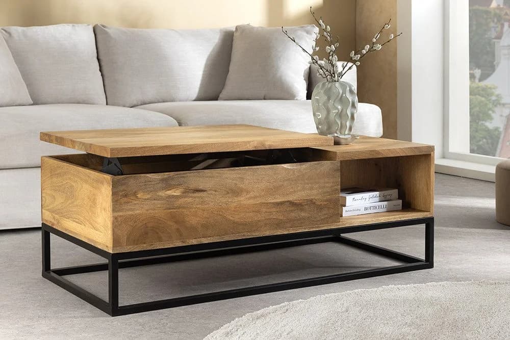 riess-ambiente Couchtisch MAKASSAR FUNCTION 110cm beige höhenverstellbar Massivholz Metall