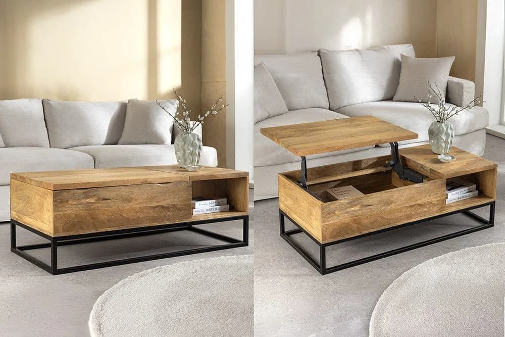 riess-ambiente Couchtisch MAKASSAR FUNCTION 110cm beige höhenverstellbar Massivholz Metall - Bild 2
