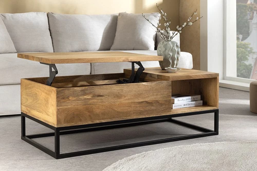 riess-ambiente Couchtisch MAKASSAR FUNCTION 110cm beige höhenverstellbar Massivholz Metall - Bild 3