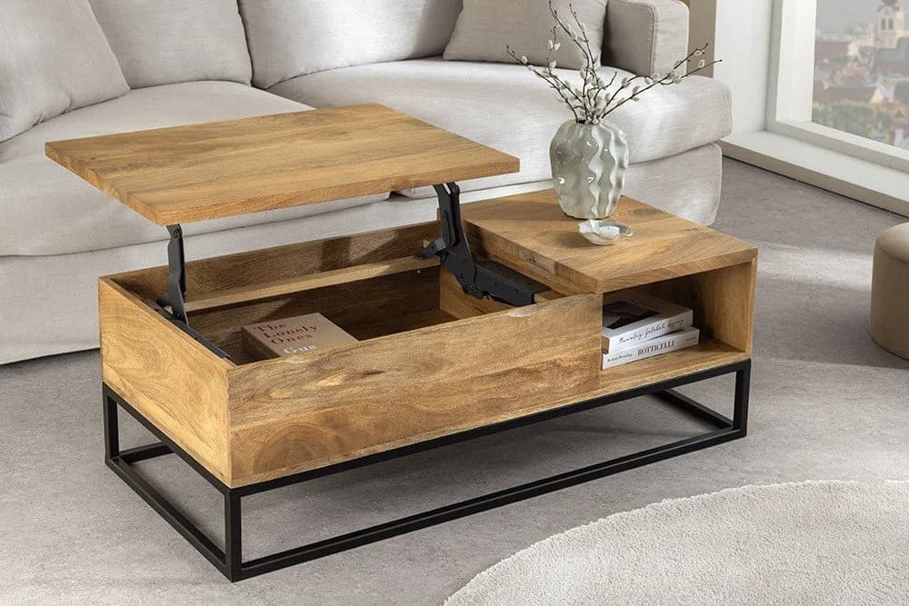 riess-ambiente Couchtisch MAKASSAR FUNCTION 110cm beige höhenverstellbar Massivholz Metall - Bild 4