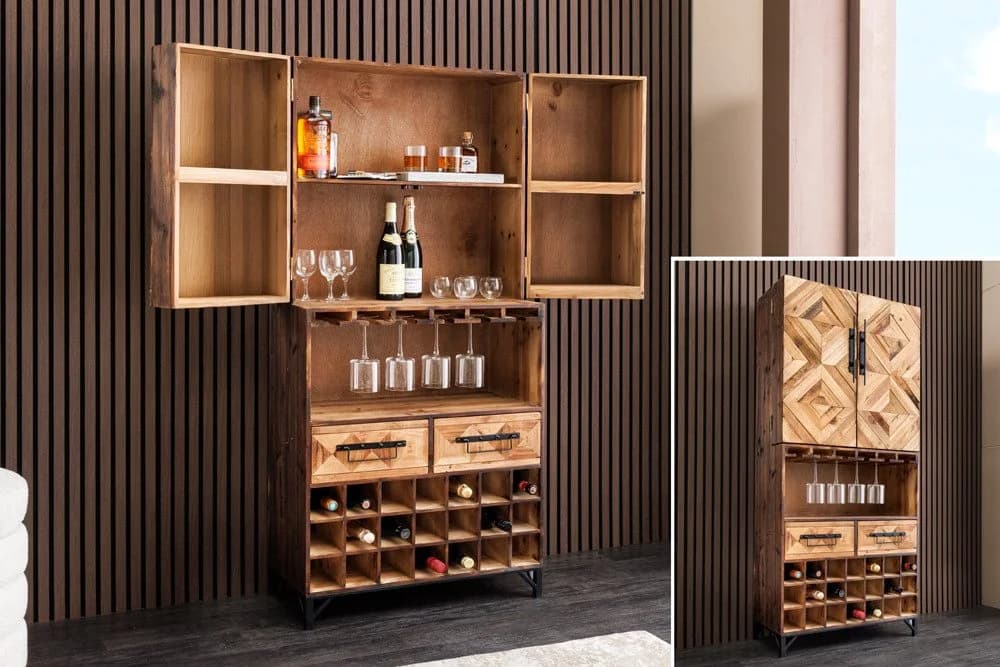 riess-ambiente Barschrank BODEGA 160cm Pinienholz mit Glashalter - Bild 2