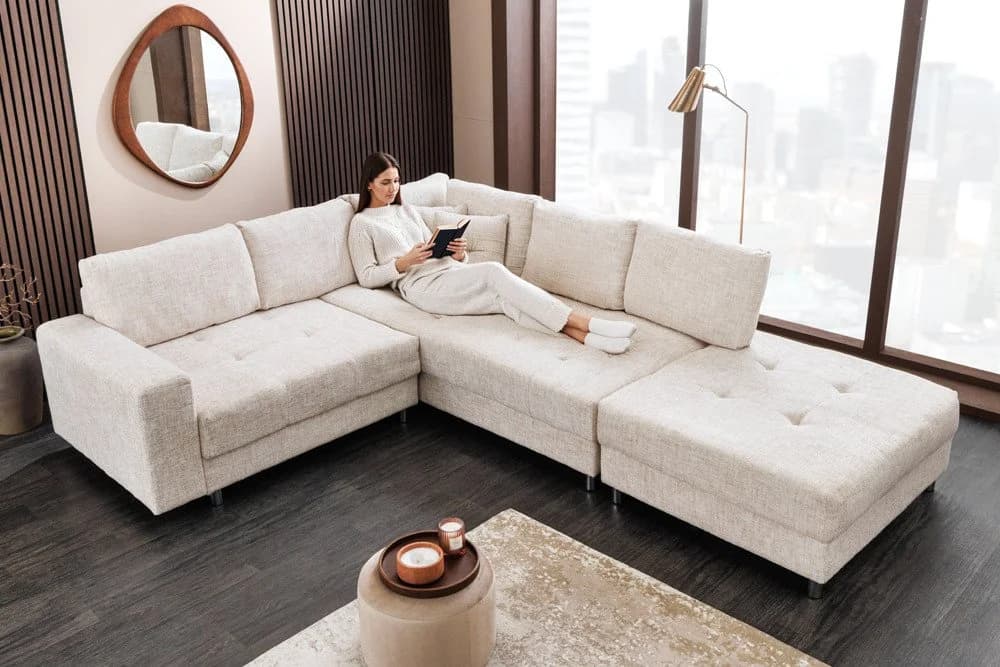 riess-ambiente Ecksofa KENT 220cm Champagner-Beige Strickstoff mit Hocker - Bild 2
