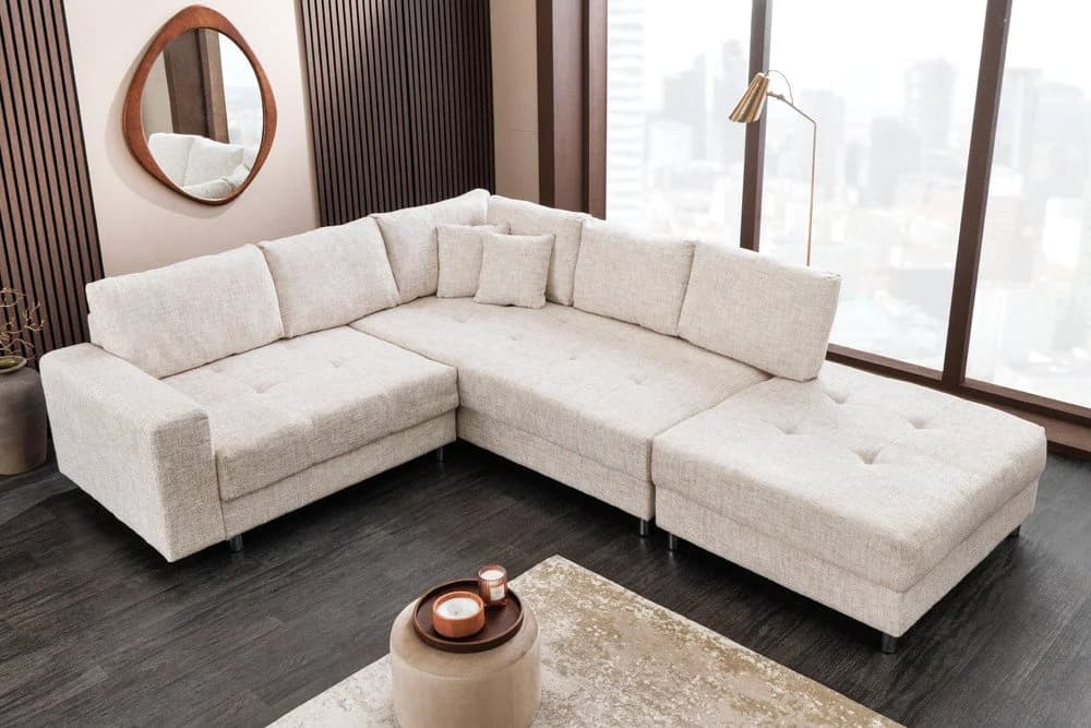 riess-ambiente Ecksofa KENT 220cm Champagner-Beige Strickstoff mit Hocker - Bild 3
