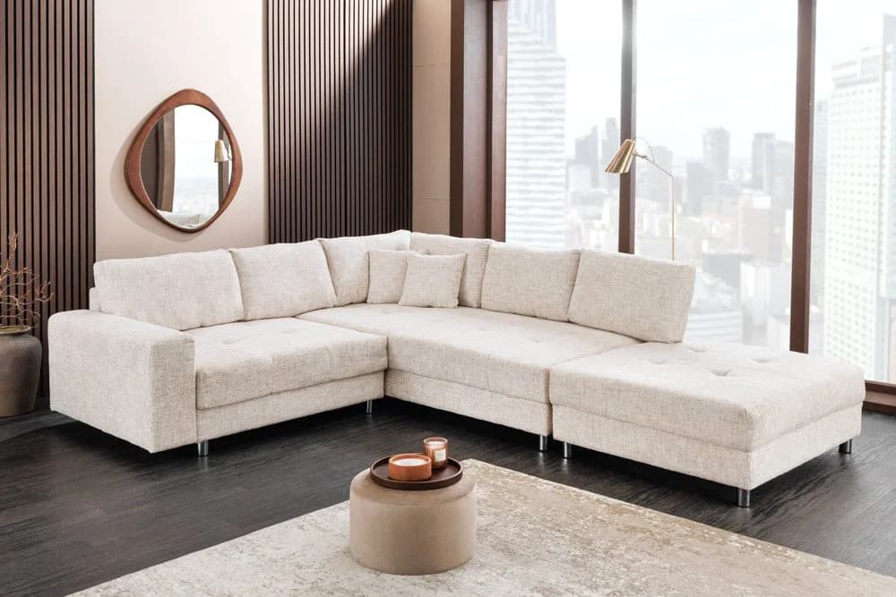 riess-ambiente Ecksofa KENT 220cm Champagner-Beige Strickstoff mit Hocker - Bild 4