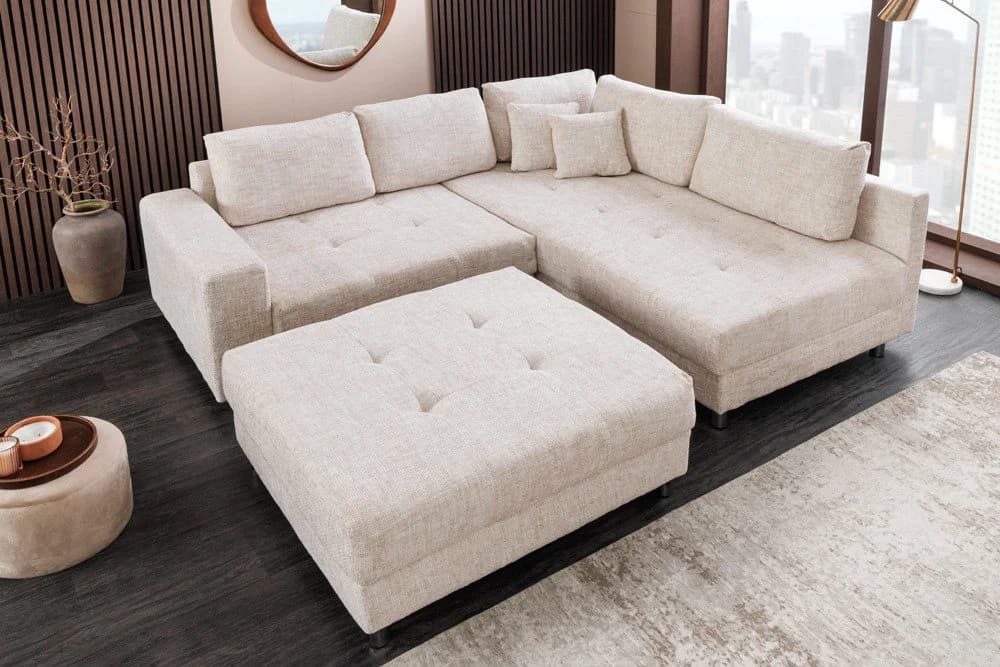 riess-ambiente Ecksofa KENT 220cm Champagner-Beige Strickstoff mit Hocker - Bild 5