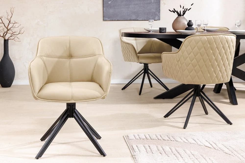 riess-ambiente Polsterstuhl EUPHORIA Beige Echtleder 180° Drehfunktion - Bild 3