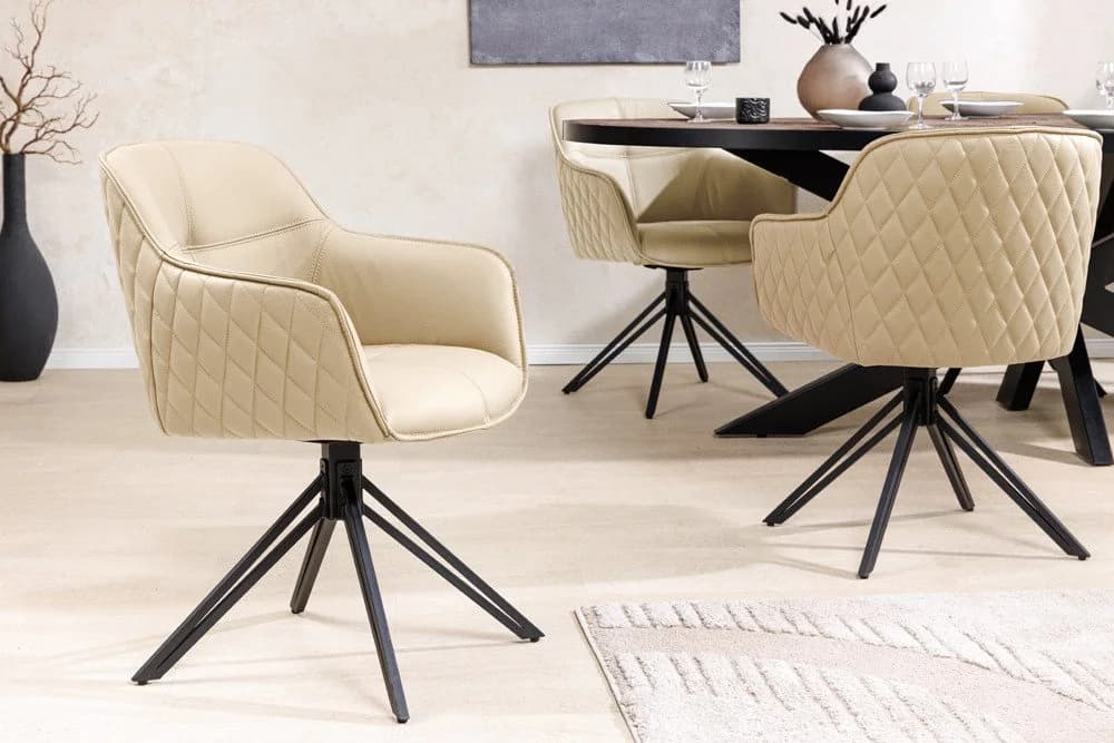 riess-ambiente Polsterstuhl EUPHORIA Beige Echtleder 180° Drehfunktion - Bild 4