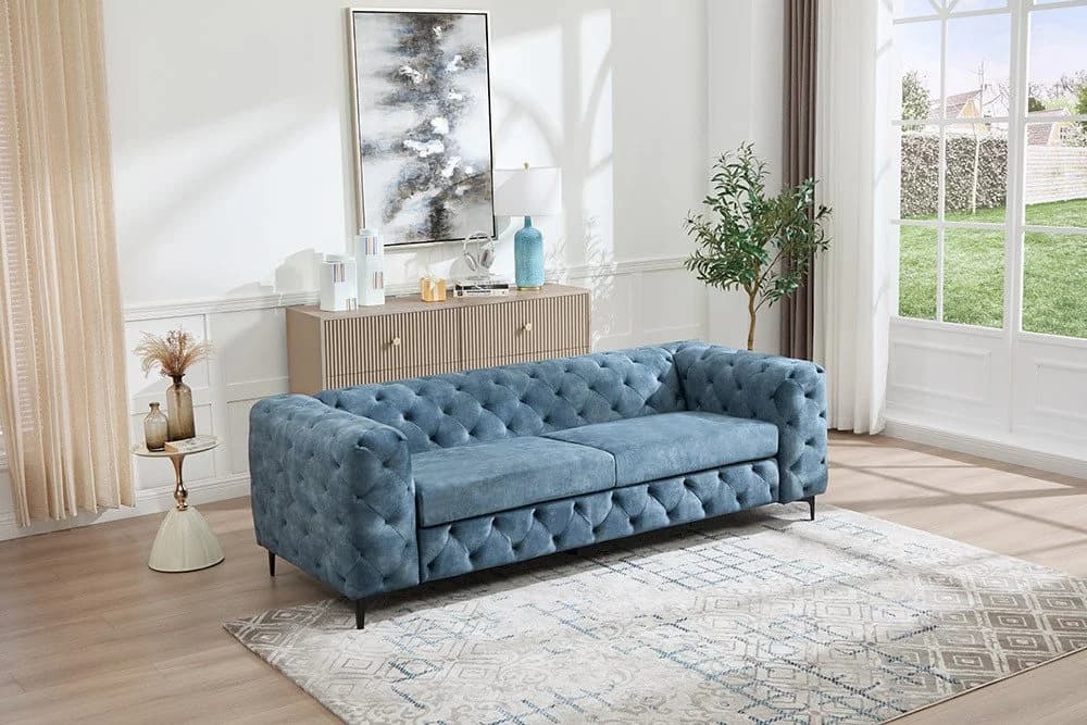riess-ambiente 3-Sitzer Sofa MODERN BAROCK Petrol Samt Chesterfield - Bild 2