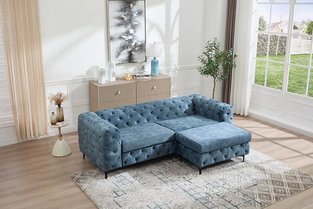 riess-ambiente 3-Sitzer Sofa MODERN BAROCK Petrol Samt Chesterfield - Bild 5