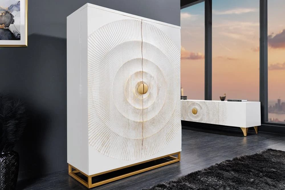riess-ambiente Barschrank GOLDEN SUNSET 140cm Weiß/Gold Mangoholz - Bild 2