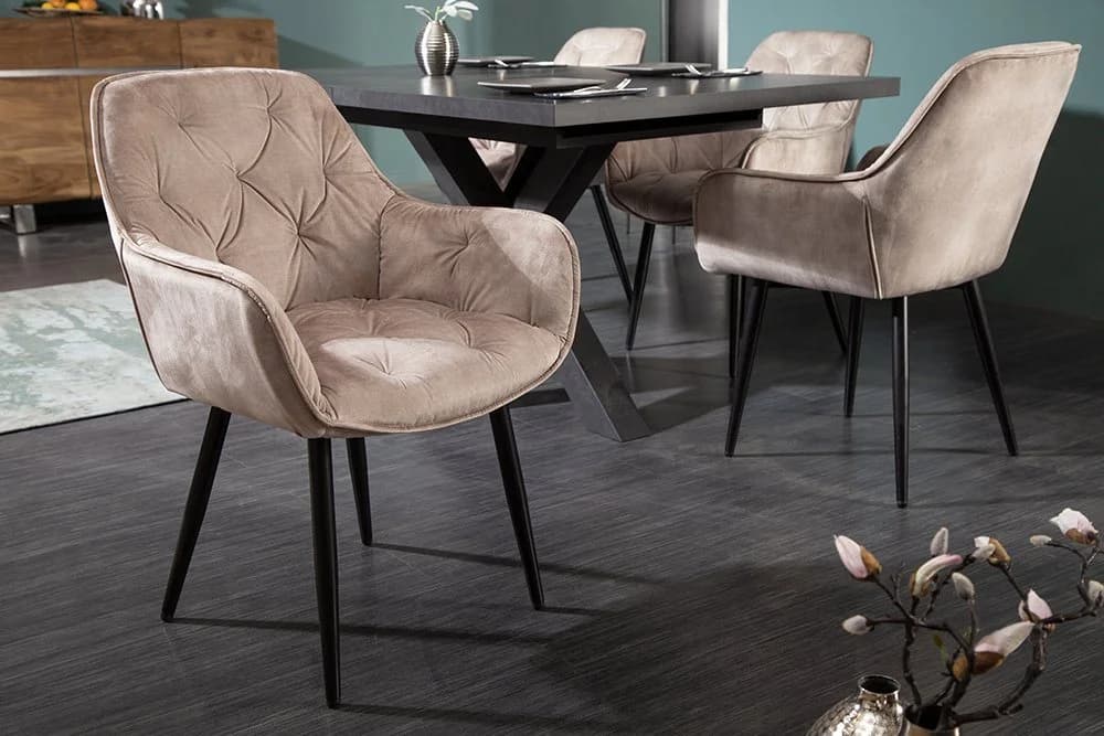 riess-ambiente Polsterstuhl MILANO Champagner-Beige Samt mit Armlehnen - Bild 3