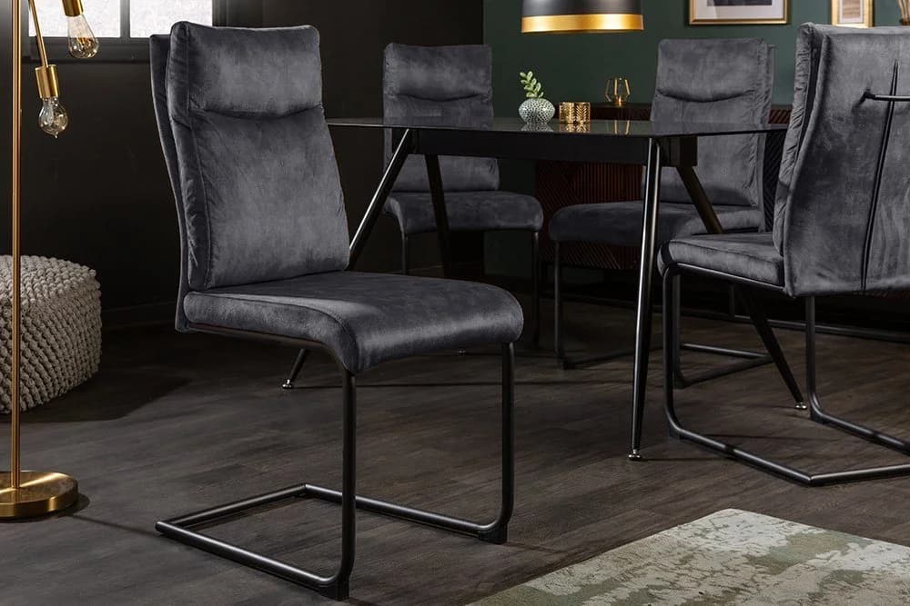 riess-ambiente Freischwinger COMFORT Grau Samt Metall Modern Design