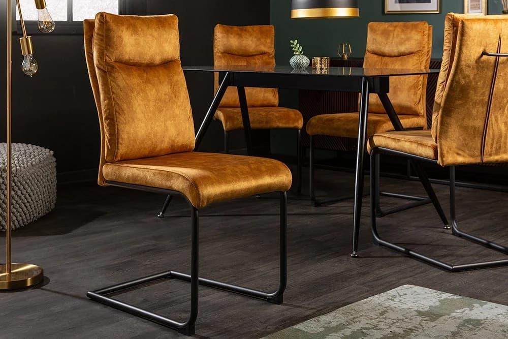 riess-ambiente Freischwinger COMFORT Senfgelb Samt Metall Modern Design - Bild 2