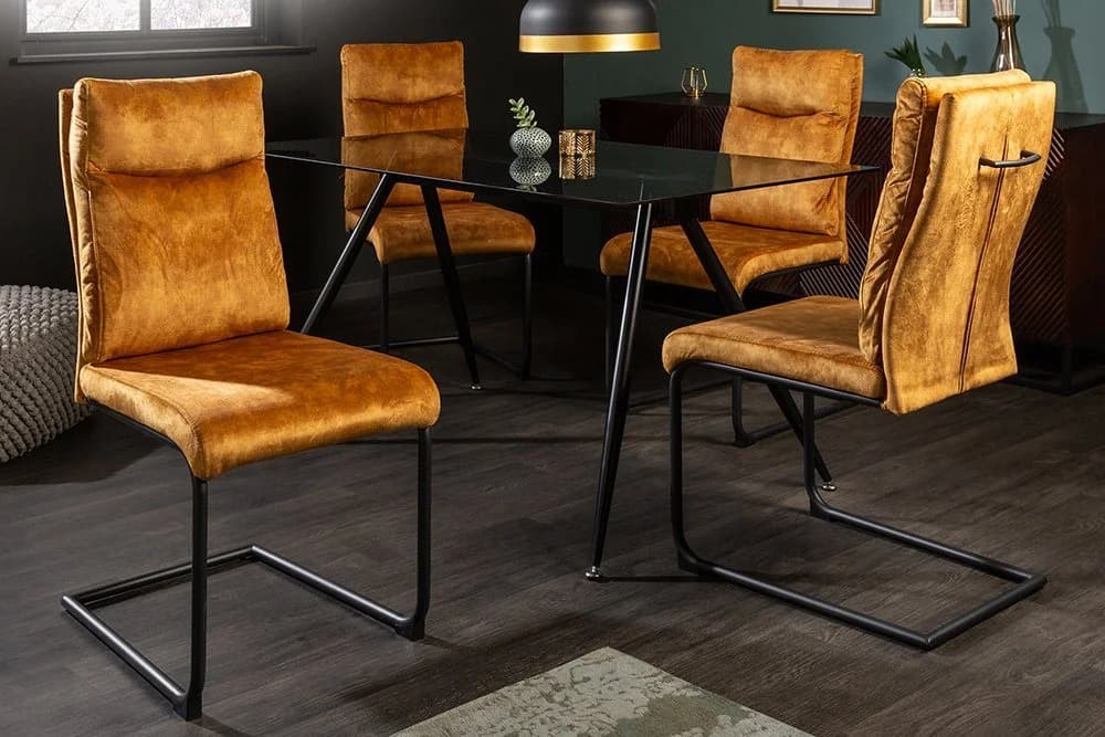 riess-ambiente Freischwinger COMFORT Senfgelb Samt Metall Modern Design - Bild 3