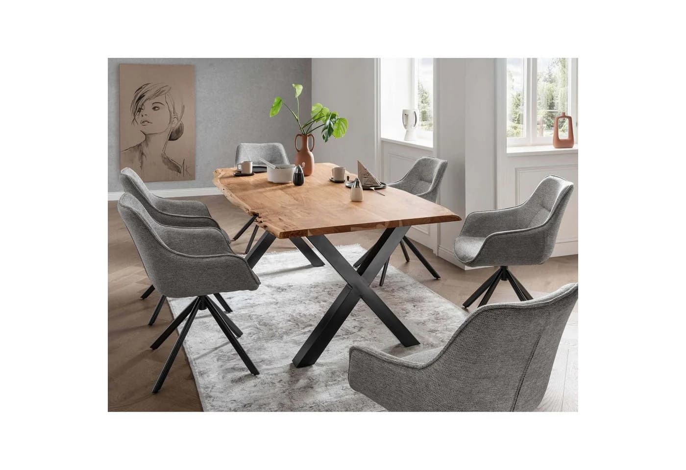 bene living Baumkantentisch Catania Akazienholz X-Gestell - Bild 4