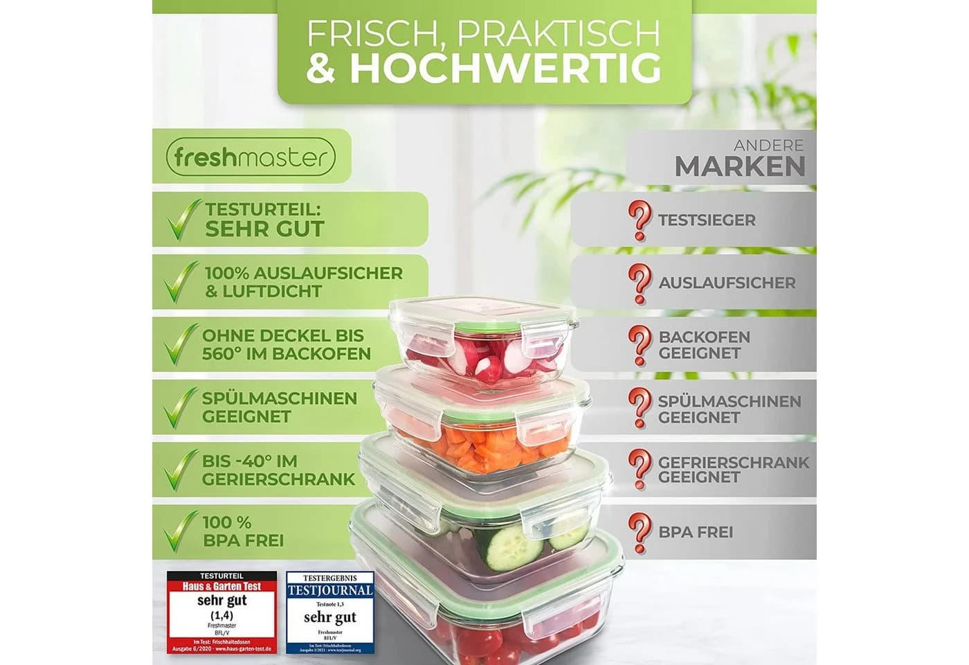 Fresh Master Frischhaltedosen Set 16-tlg. Glas luftdicht - Bild 4