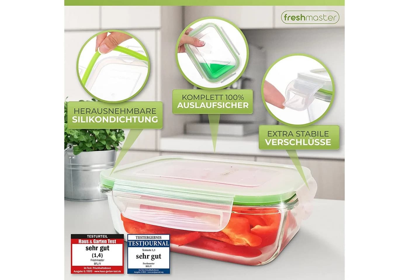 Fresh Master Frischhaltedosen Set 16-tlg. Glas luftdicht - Bild 5
