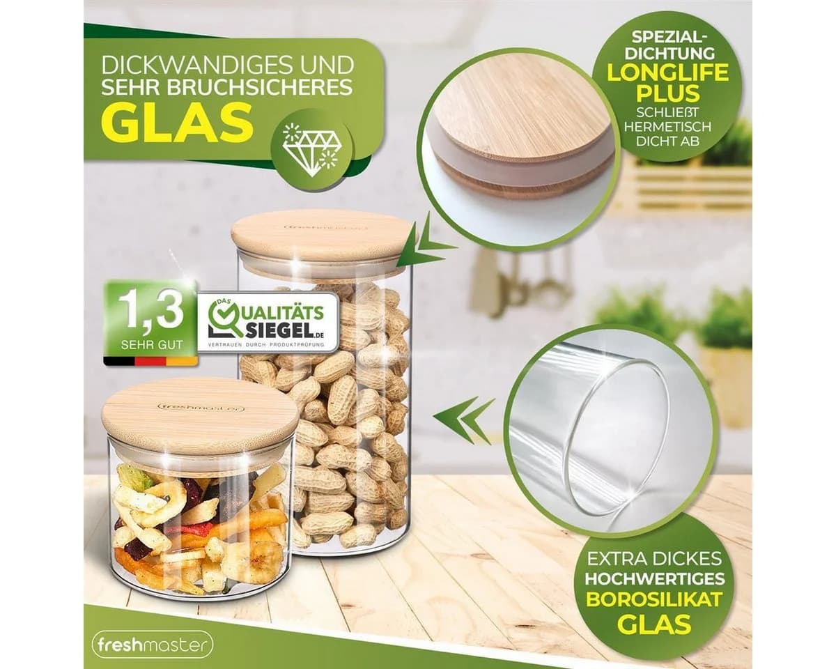 Fresh Master Vorratsglas 12-tlg. Glas mit Bambus-Deckel Borosilikatglas - Bild 4