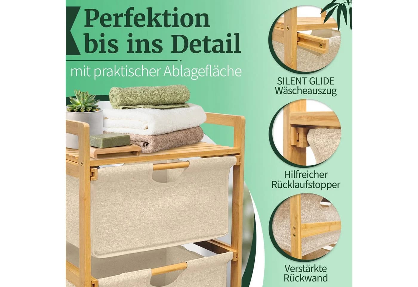 HEIMWERT Wäschekorb Regal 3 Fächer Bambus Wäschesortierer - Bild 3