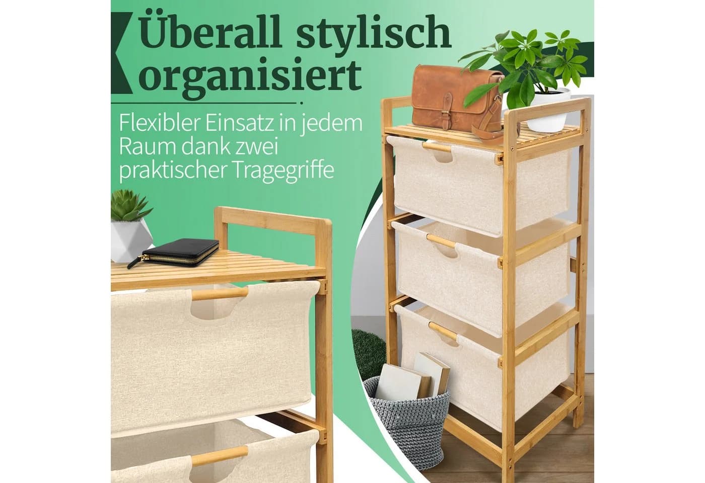 HEIMWERT Wäschekorb Regal 3 Fächer Bambus Wäschesortierer - Bild 5
