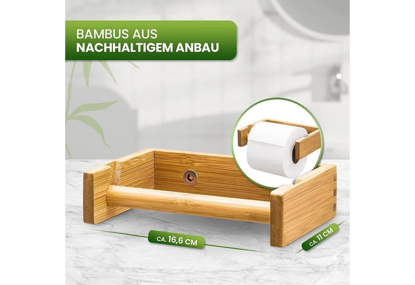 HEIMWERT Toilettenpapierhalter Bambus Einfach Einhängen