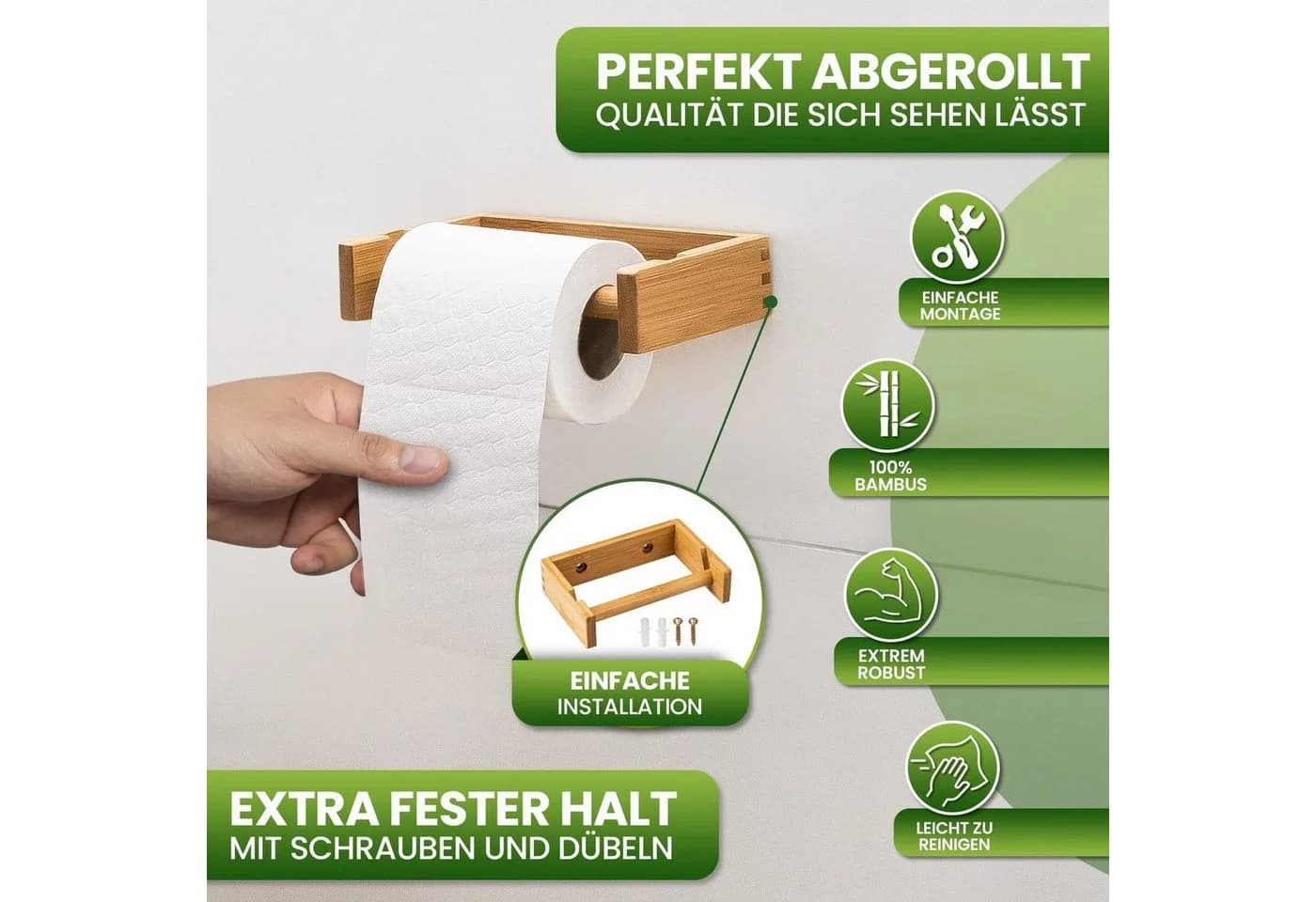 HEIMWERT Toilettenpapierhalter Bambus Einfach Einhängen - Bild 5