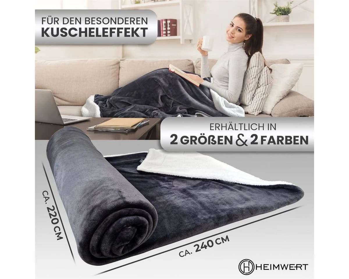 Wohndecke Kuscheldecke Wolldecke 220 x 240 cm Grau HEIMWERT