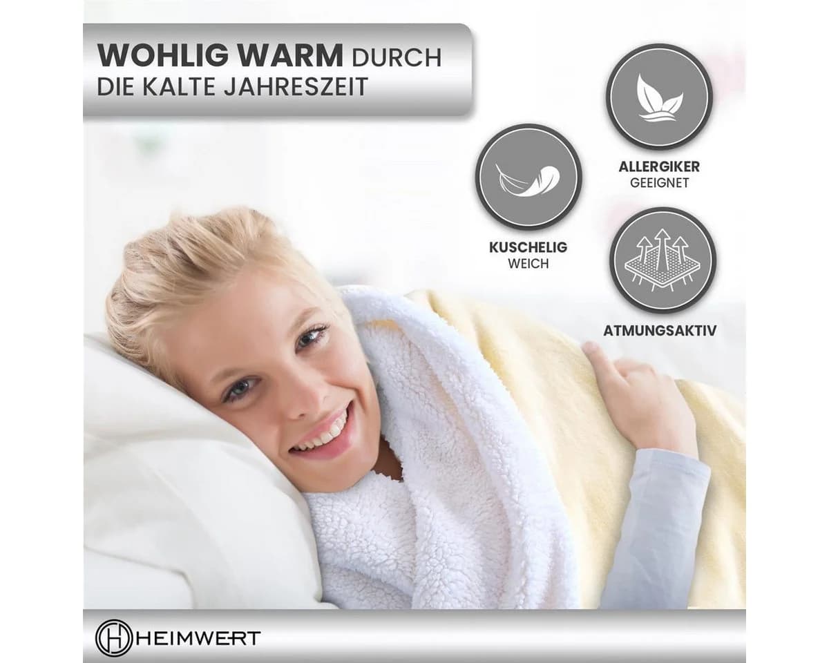 Wohndecke Kuscheldecke Wolldecke 220x240cm Vanille HEIMWERT - Bild 4