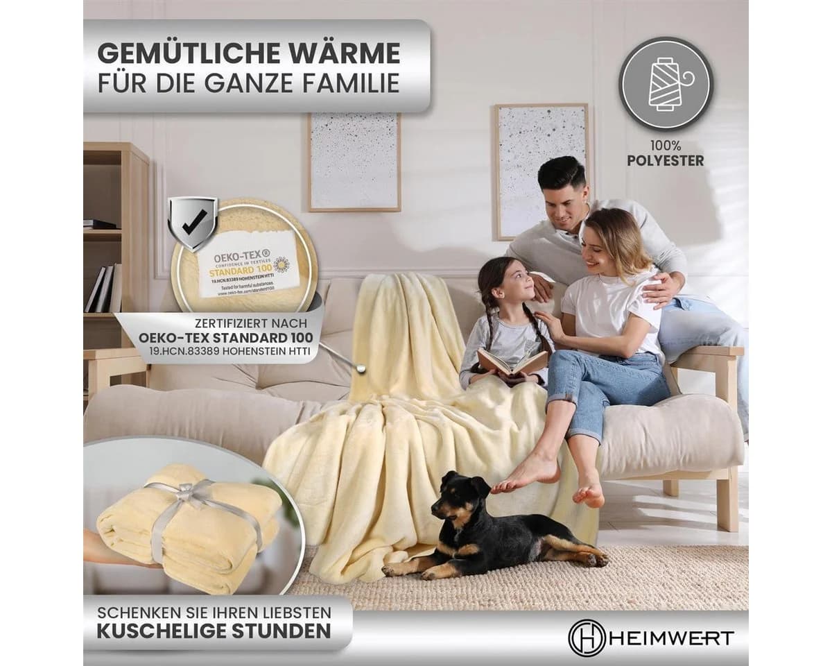 Wohndecke Kuscheldecke Wolldecke 220x240cm Vanille HEIMWERT - Bild 5