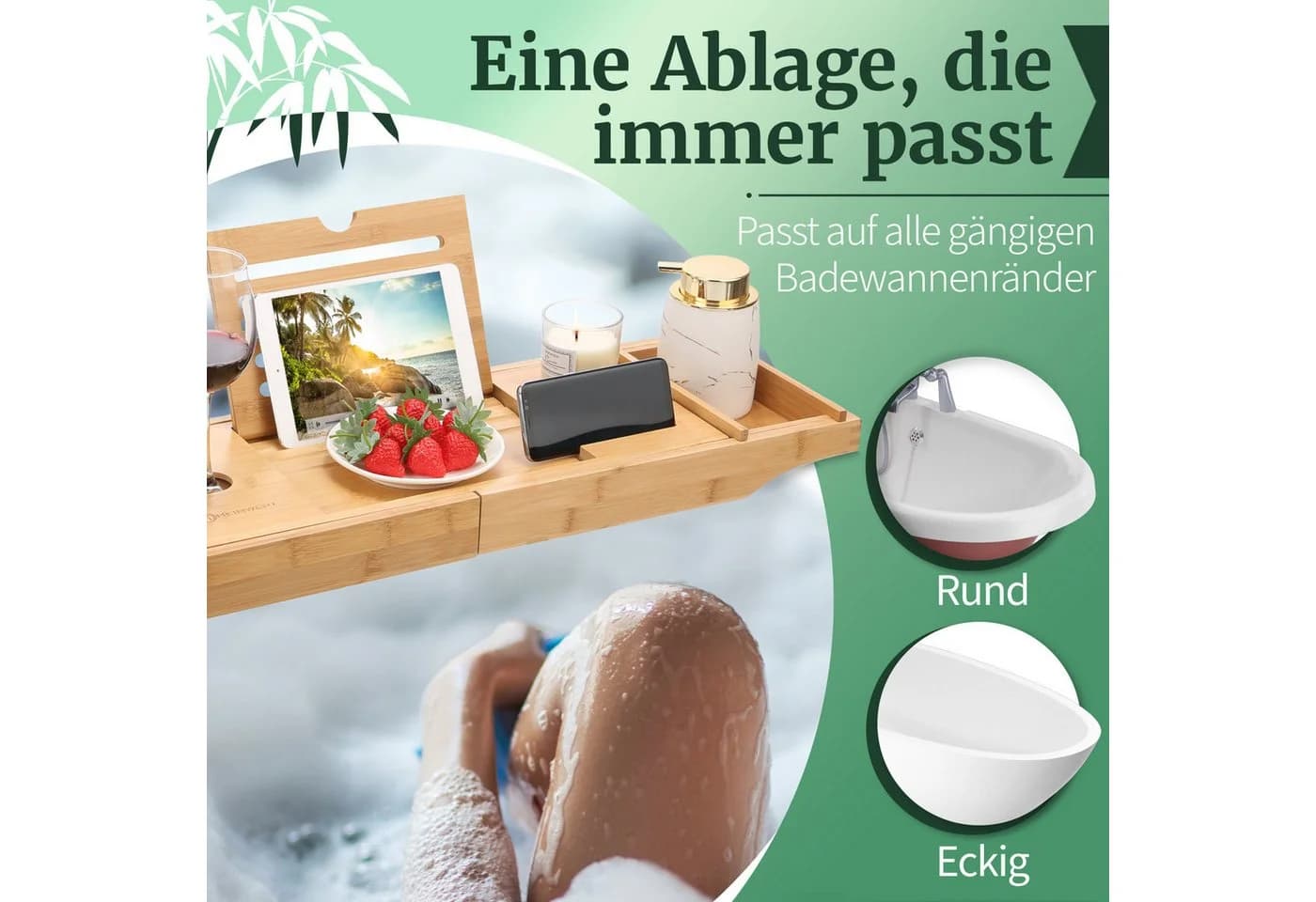 HEIMWERT Badewannenablage Bambus mit ausklappbaren Füßen - Bild 4