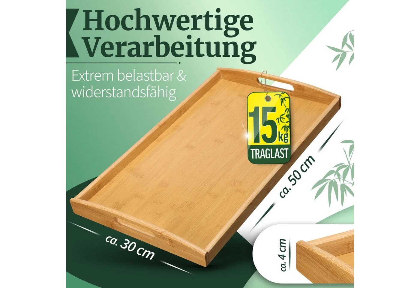 HEIMWERT Bambus Tablett mit Griff und hohem Rand