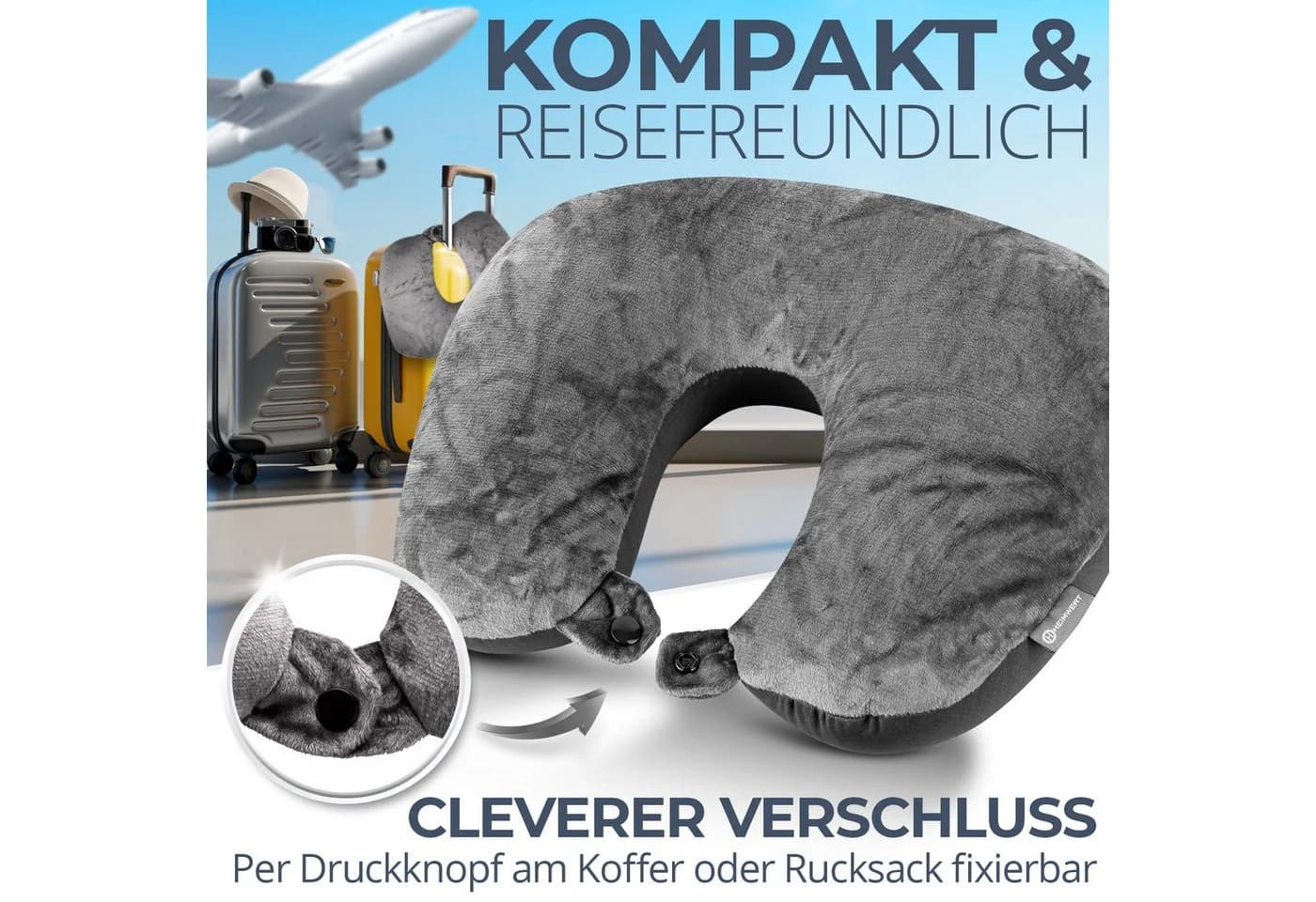 HEIMWERT Reisekissen 2in1 Grau Nackenhörnchen und Kopfkissen - Bild 3