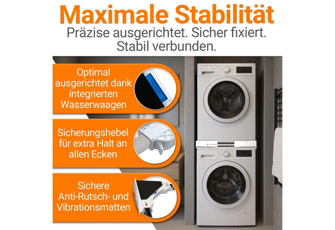 HEIMWERT Waschmaschinenuntergestell Zwischenbaurahmen Stabil 500 kg Tragkraft - Bild 4
