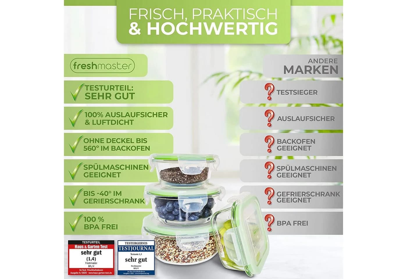 Fresh Master Frischhaltedosen-Set 18-tlg. Borosilikatglas - Bild 4