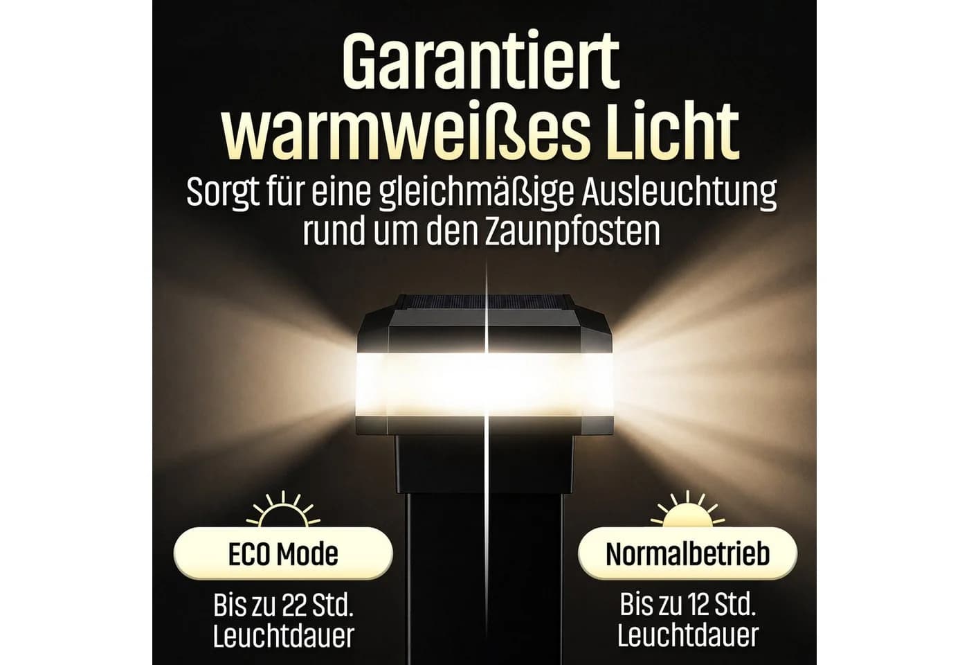 HEIMWERT Solar-Zaunleuchte Schwarz Warmweißes LED-Licht 4er-Set - Bild 4