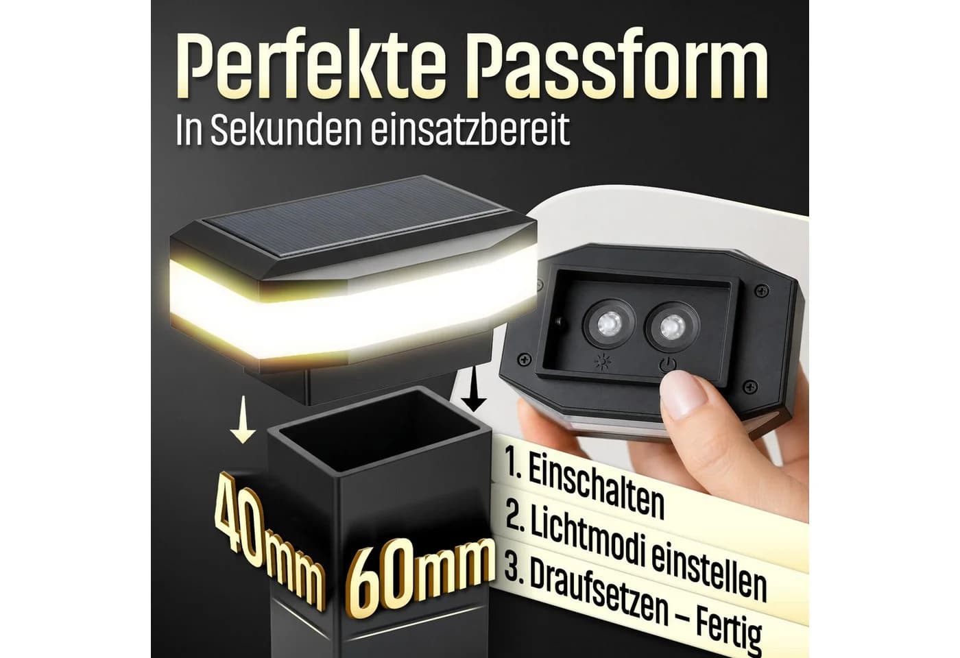 HEIMWERT Solar-Zaunleuchte Schwarz Warmweißes LED-Licht 4er-Set - Bild 5