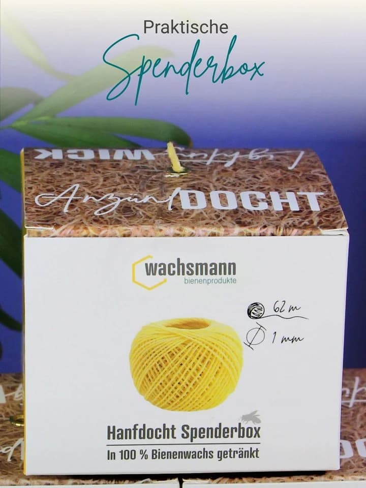 Wachsmann Bienenwachskerze Hanfdocht in Spenderbox 62 m Bienenwachs - Bild 3