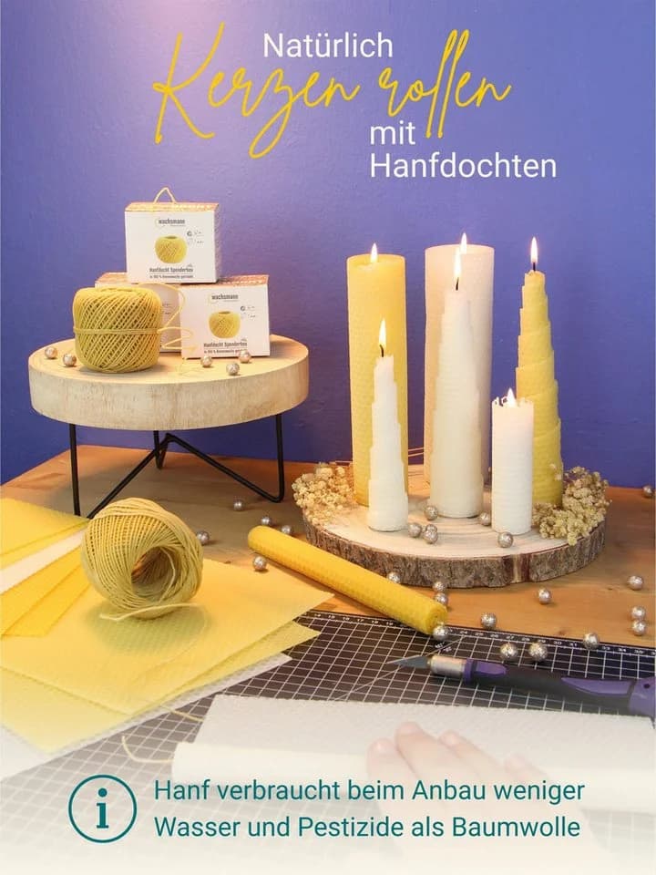 Wachsmann Bienenwachskerze Hanfdocht in Spenderbox 62 m Bienenwachs - Bild 4