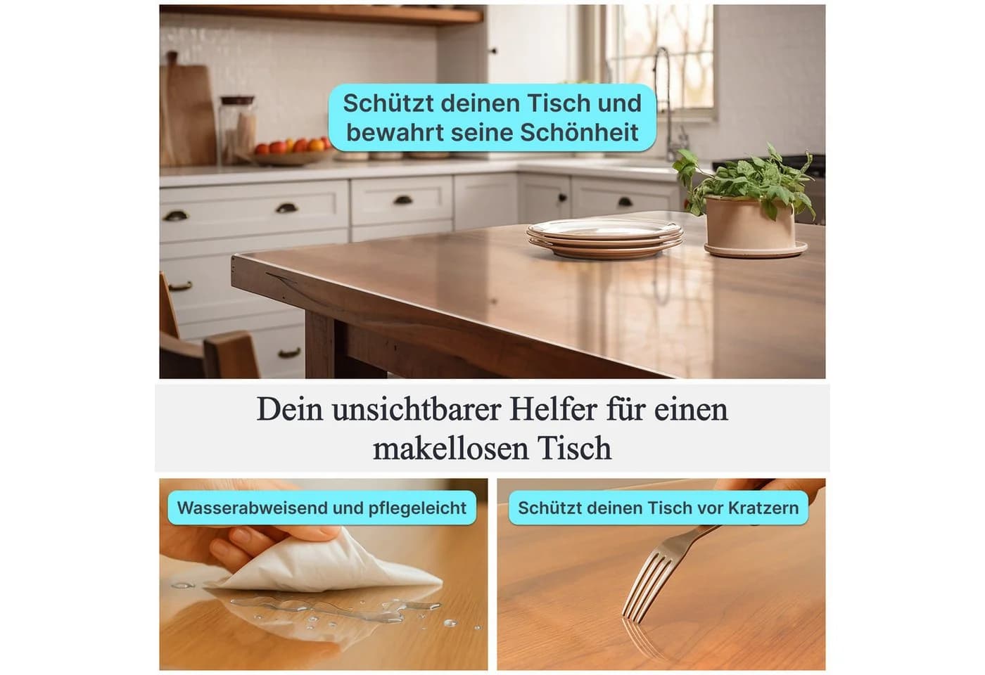 Ertex Tischdecke Glasklar Folie 2,2 mm mit abgeschrägten Kanten