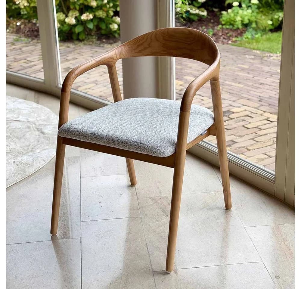 Ertex Esszimmerstuhl mit Armlehne Polsterstuhl Beige Massivholz