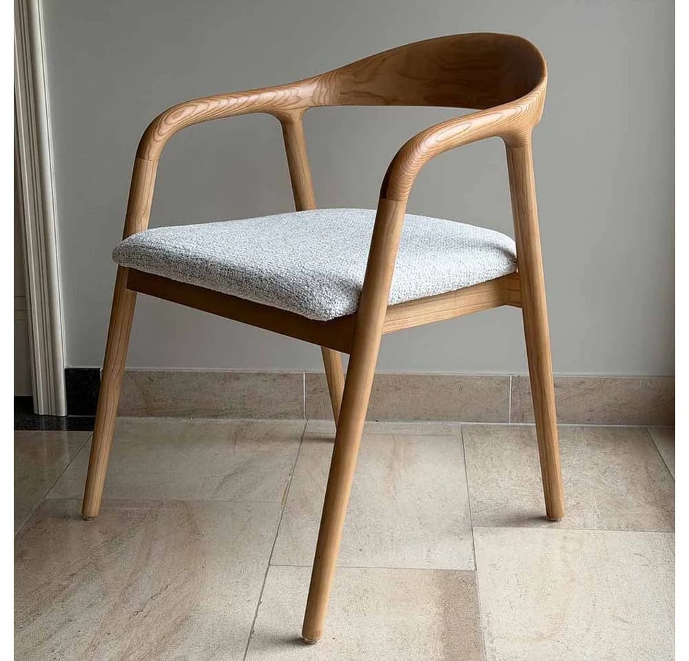 Ertex Esszimmerstuhl mit Armlehne Polsterstuhl Beige Massivholz - Bild 4