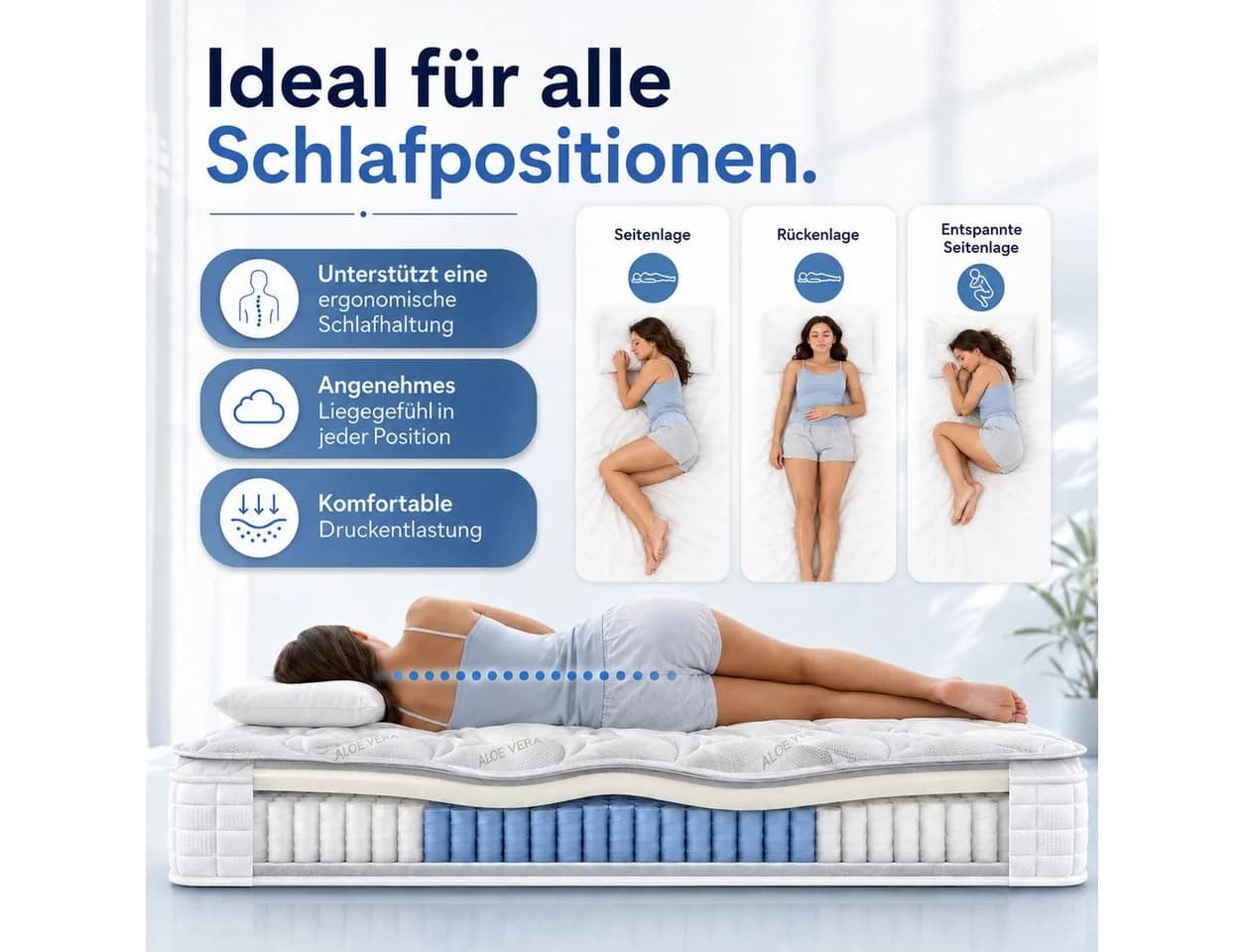 Ertex Taschenfederkernmatratze 7 Zonen Orthopädisch Hypoallergen H3 - Bild 4