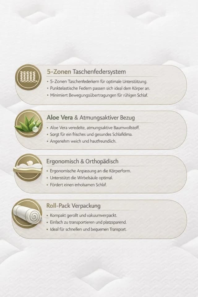 ERTEX Taschenfederkernmatratze 32cm Orthopädisch Aloe Vera H3 Hotel - Bild 5