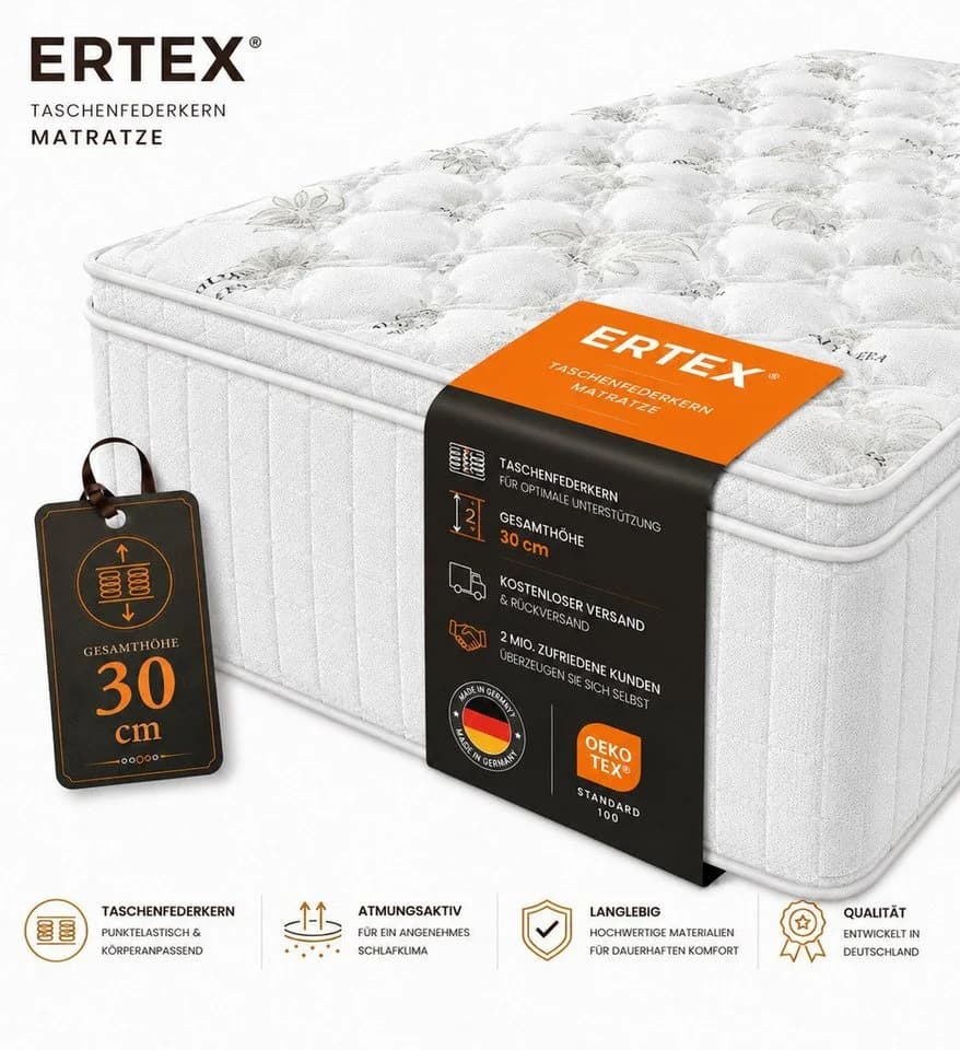 ERTEX Hotel30 Taschenfederkernmatratze 7-Zonen H3/H4 30 cm