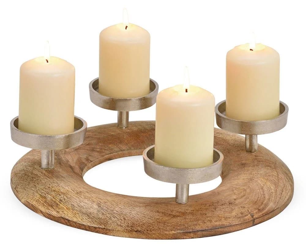 matches21 HOME & HOBBY Kerzenhalter Holz Adventskranz Ø 30 cm Silber