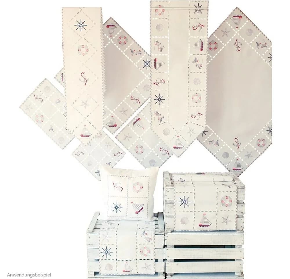 matches21 HOME & HOBBY Tischdecke NINA Maritime Stickerei Polyester 40x40 cm